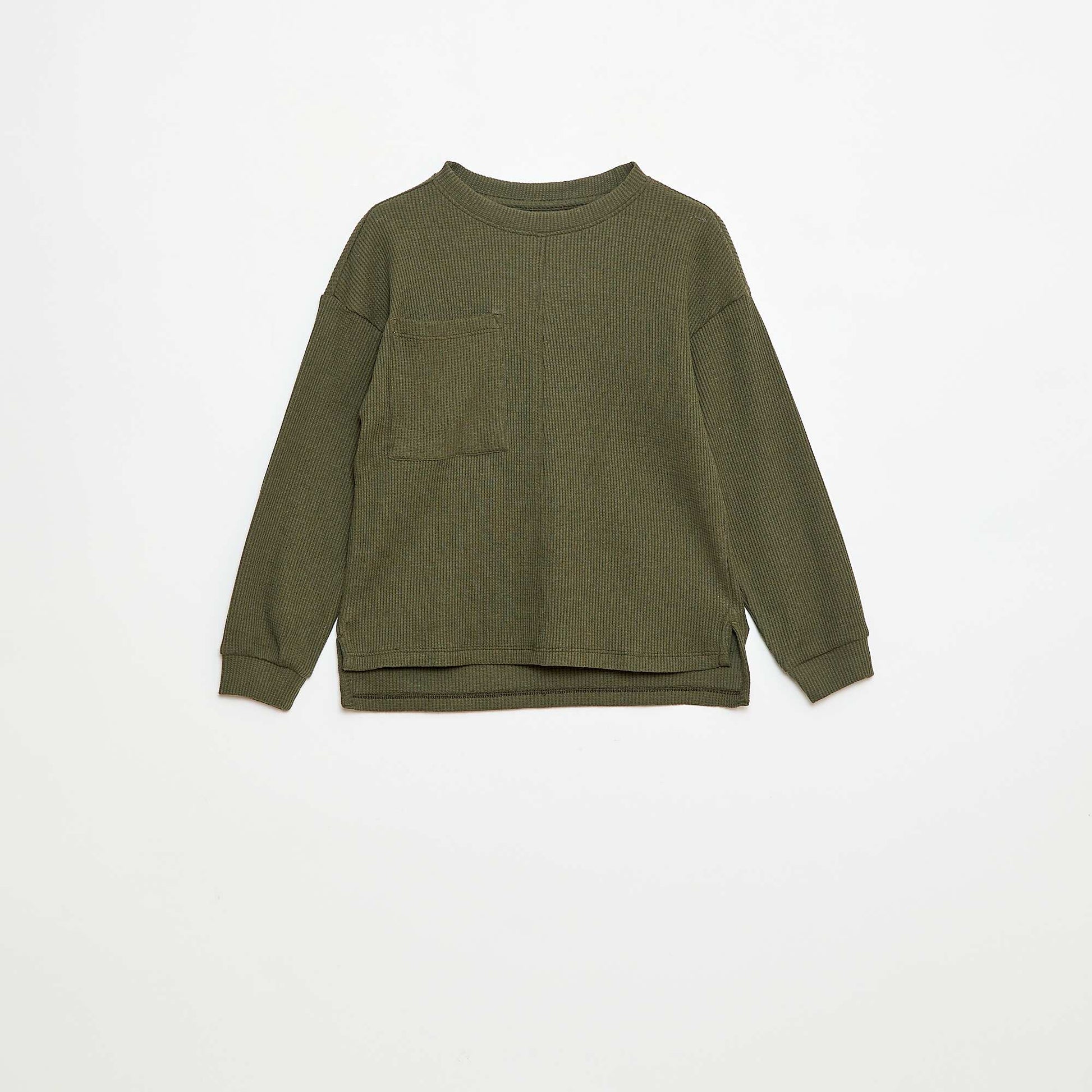 Camiseta holgada gofrada de algodón lisa KAKI