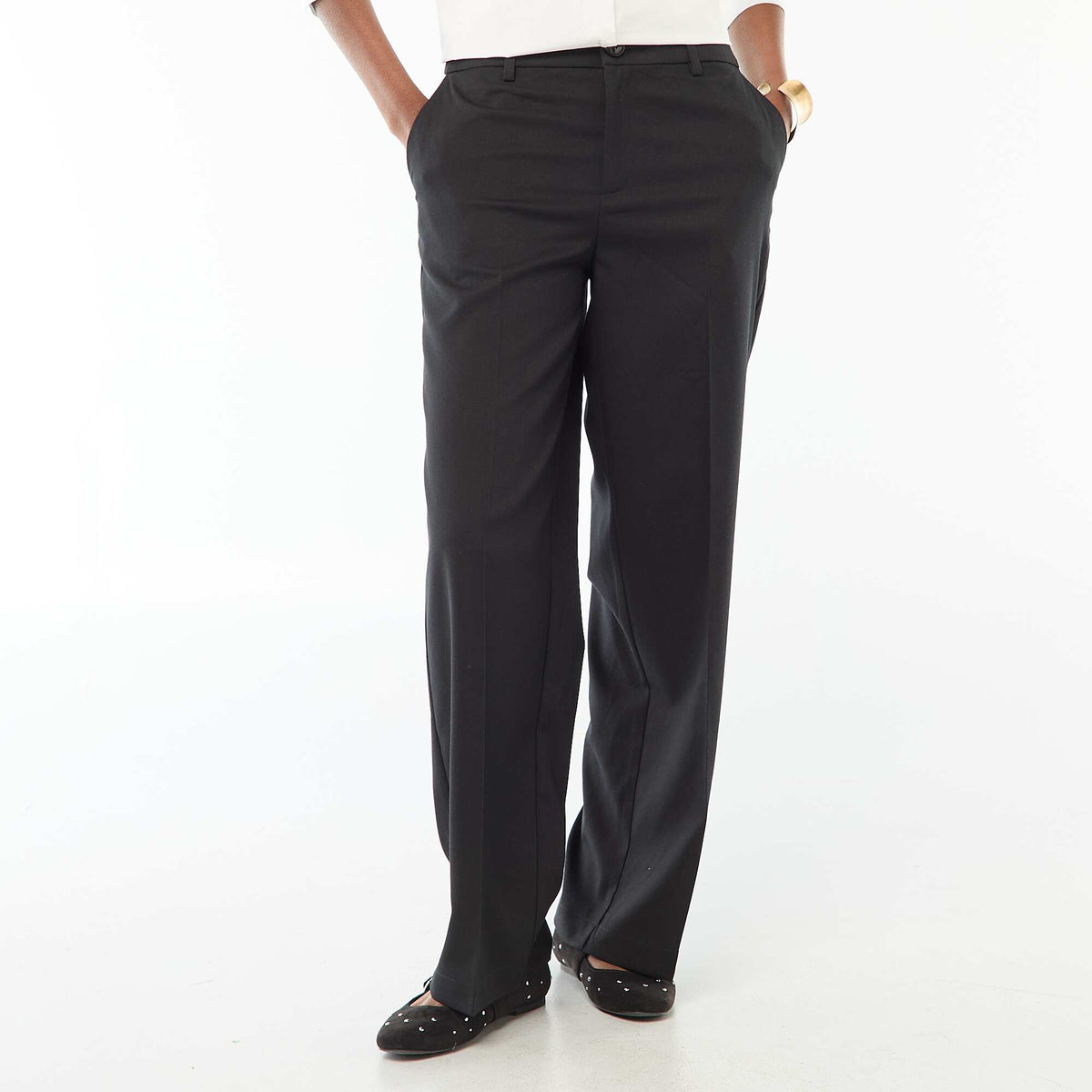 Pantalón ancho fluido liso NEGRO