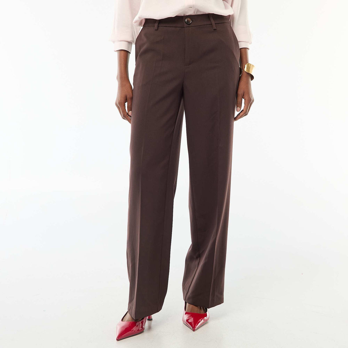 Pantalón ancho fluido liso MARRON