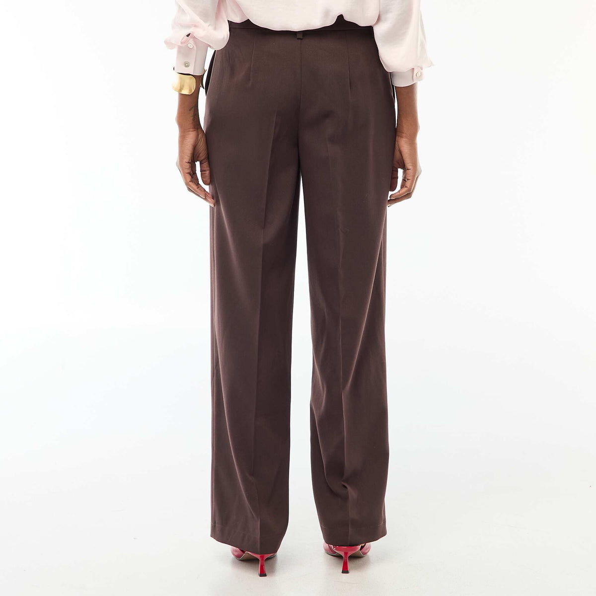 Pantalón ancho fluido liso MARRON