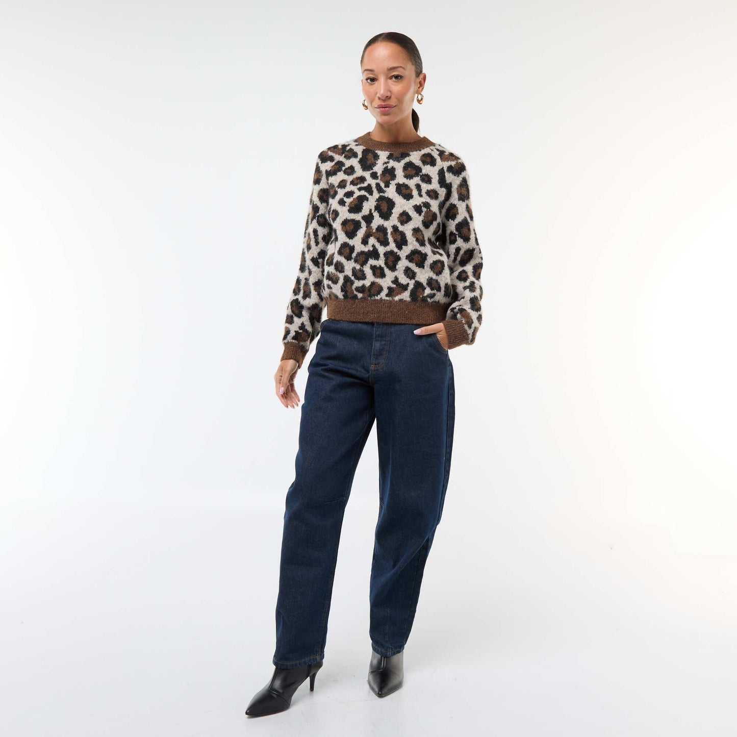 Sweater de jacquard con estampado de leopardo BEIGE