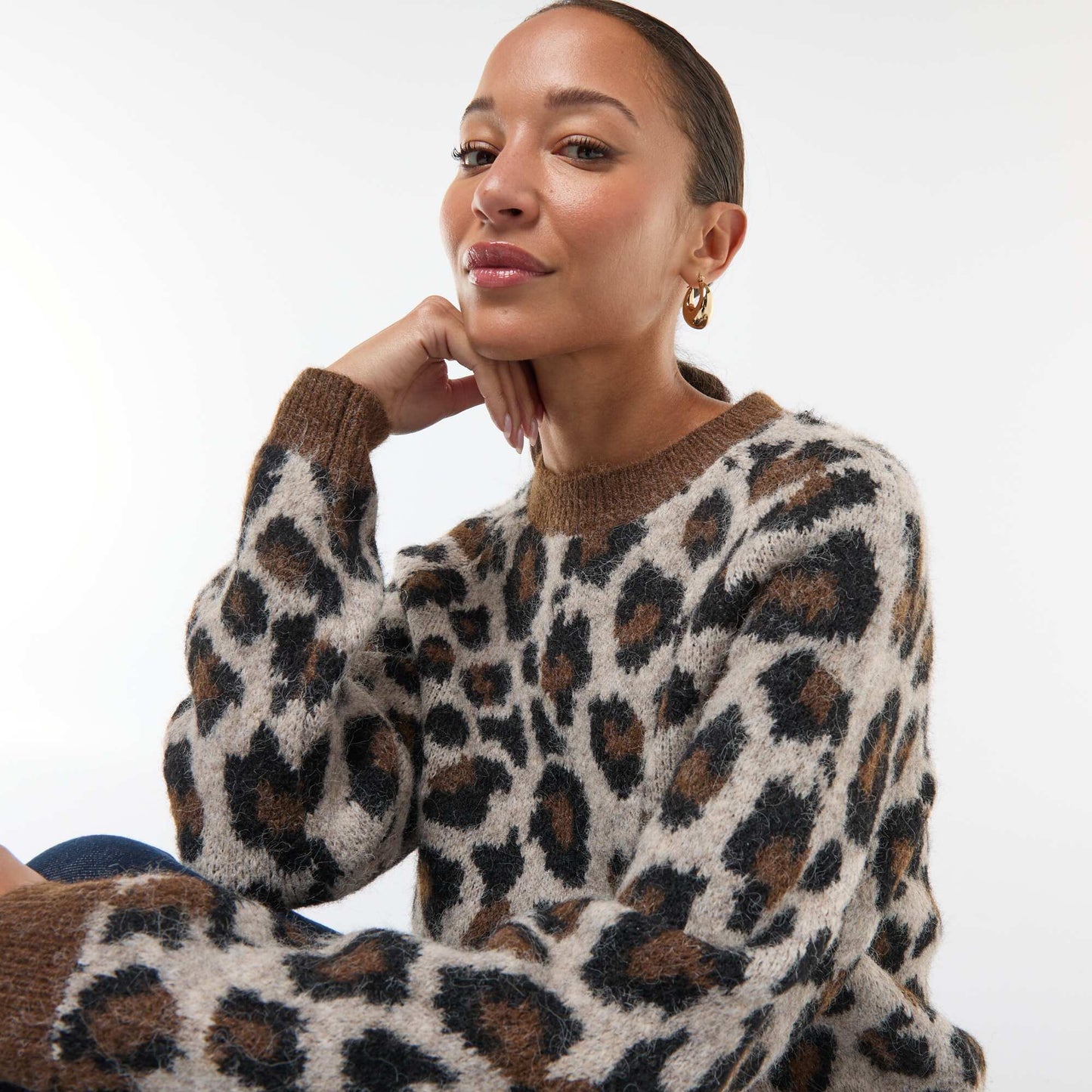 Sweater de jacquard con estampado de leopardo BEIGE