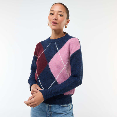 Sweater estampado de cuadros jacquard AZUL