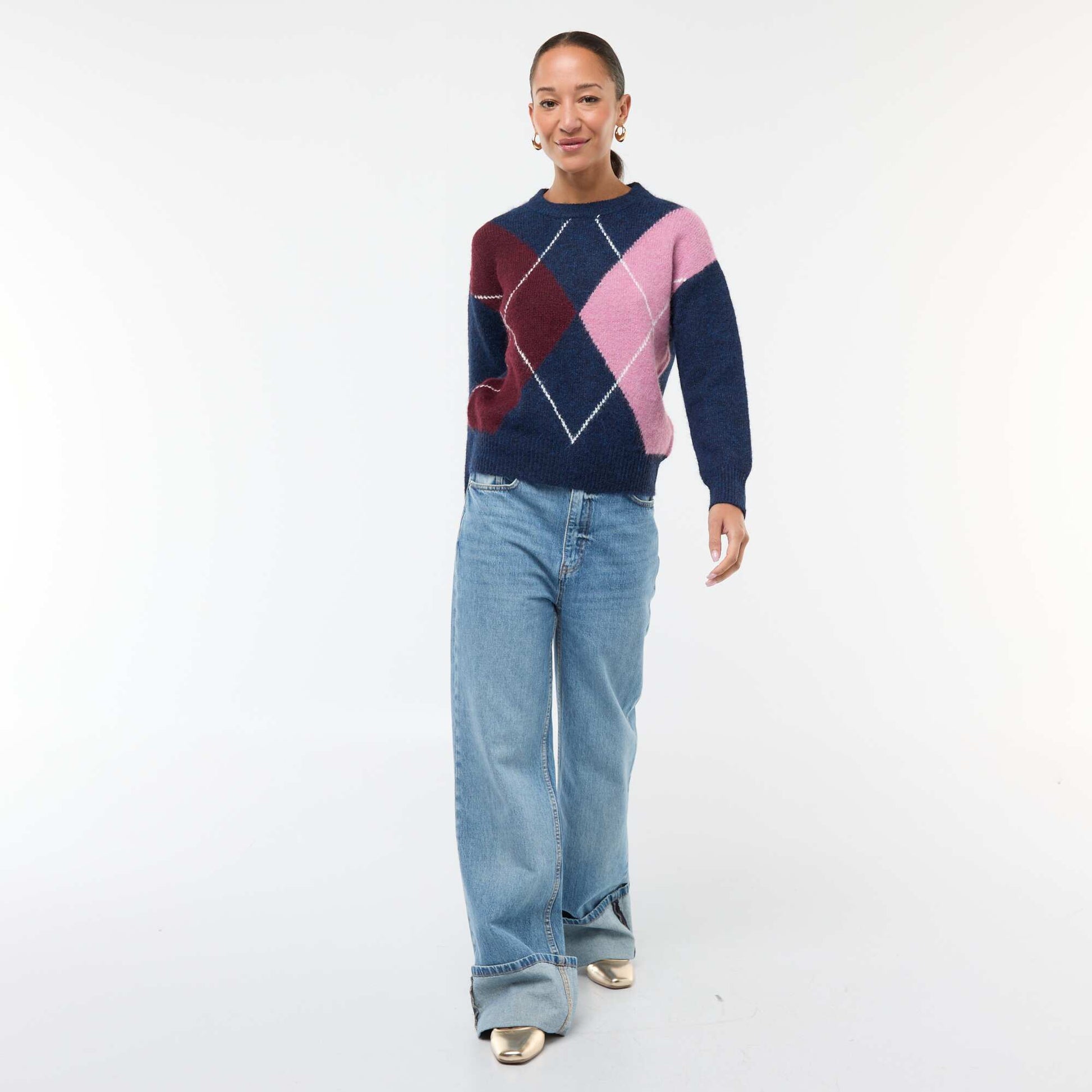 Sweater estampado de cuadros jacquard AZUL