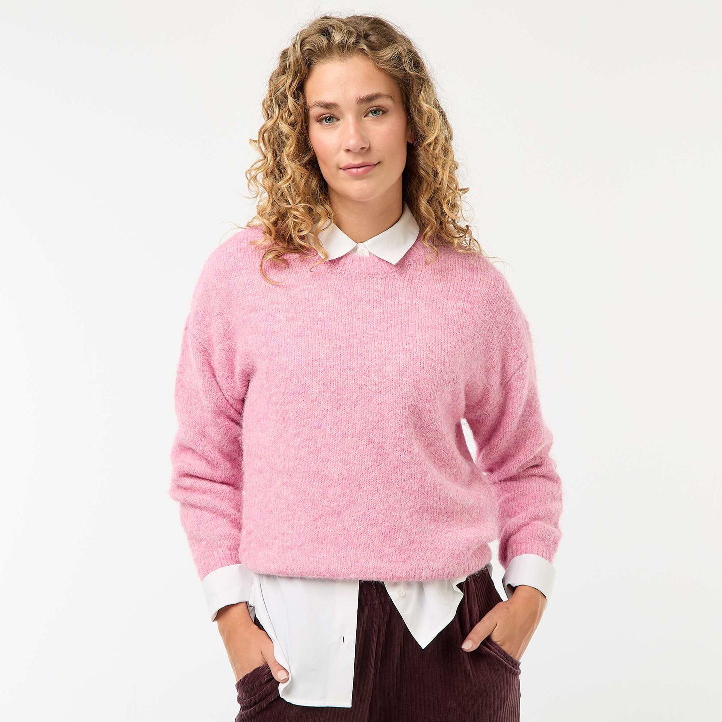 Cálido sweater de punto jaspeado ROSA