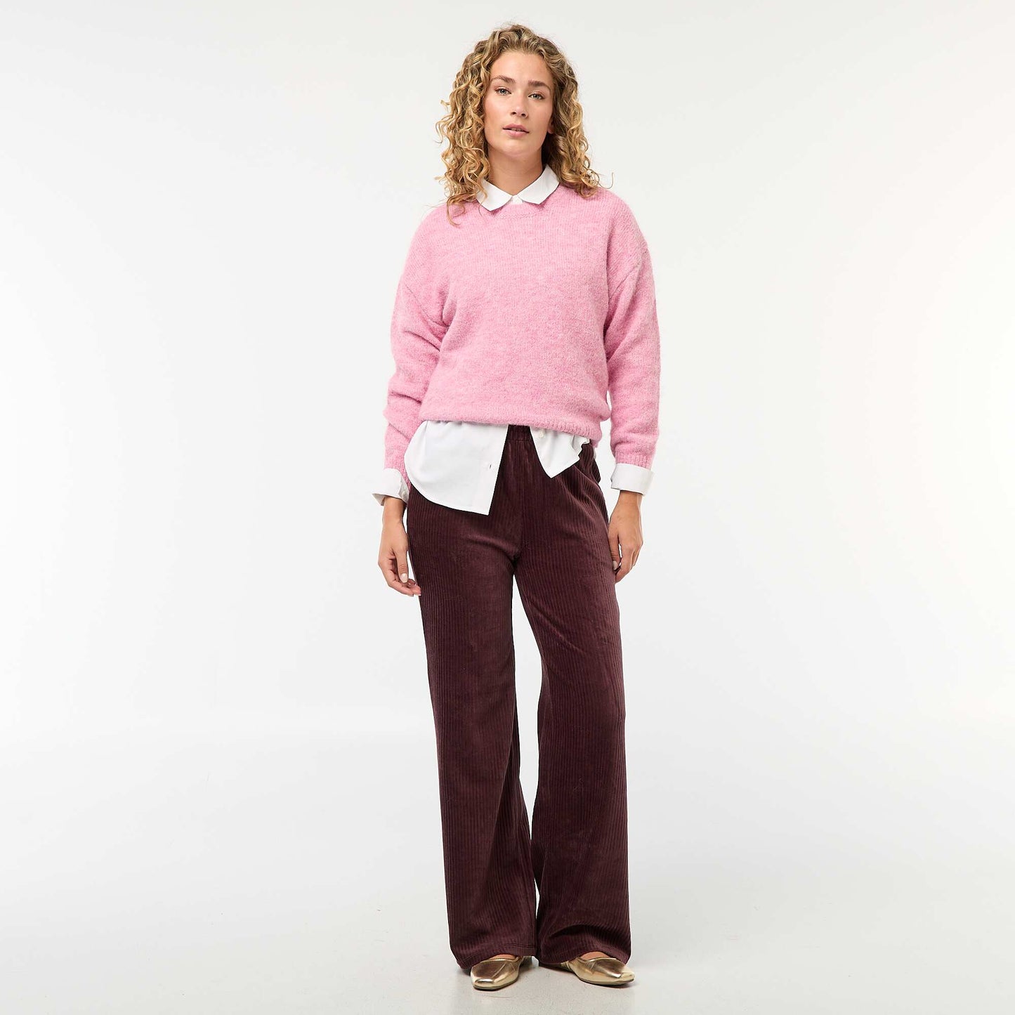 Cálido sweater de punto jaspeado ROSA