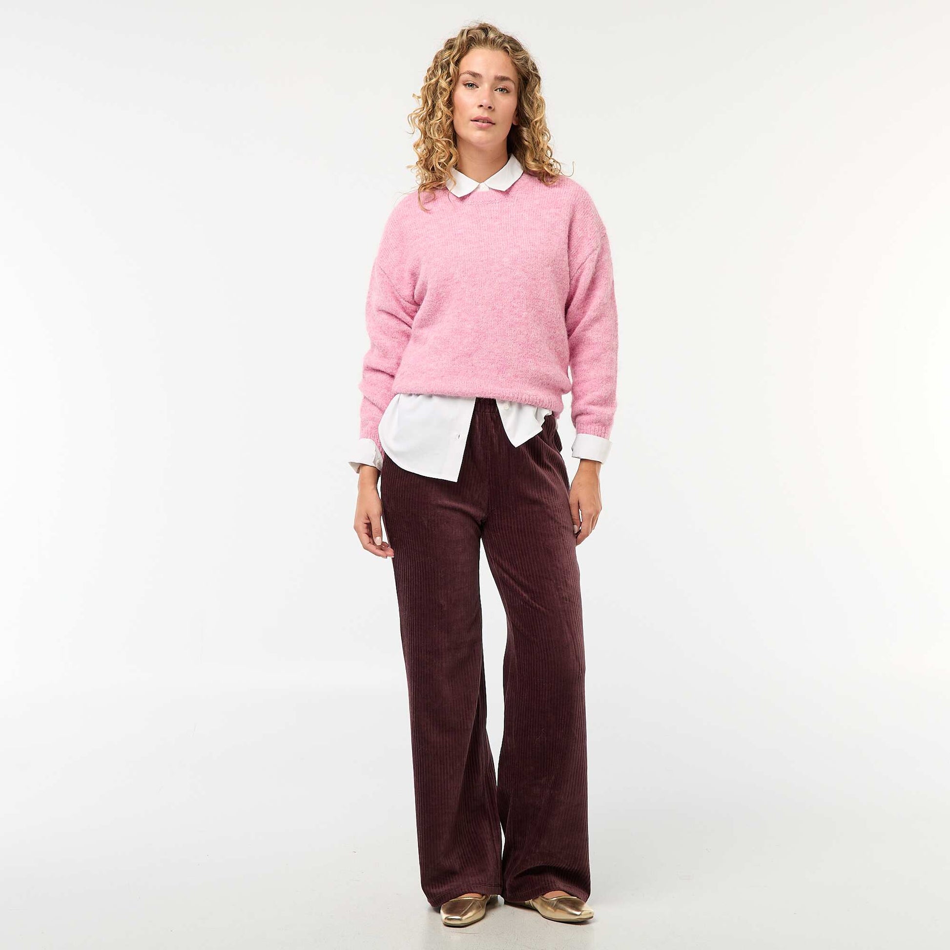 Cálido sweater de punto jaspeado ROSA