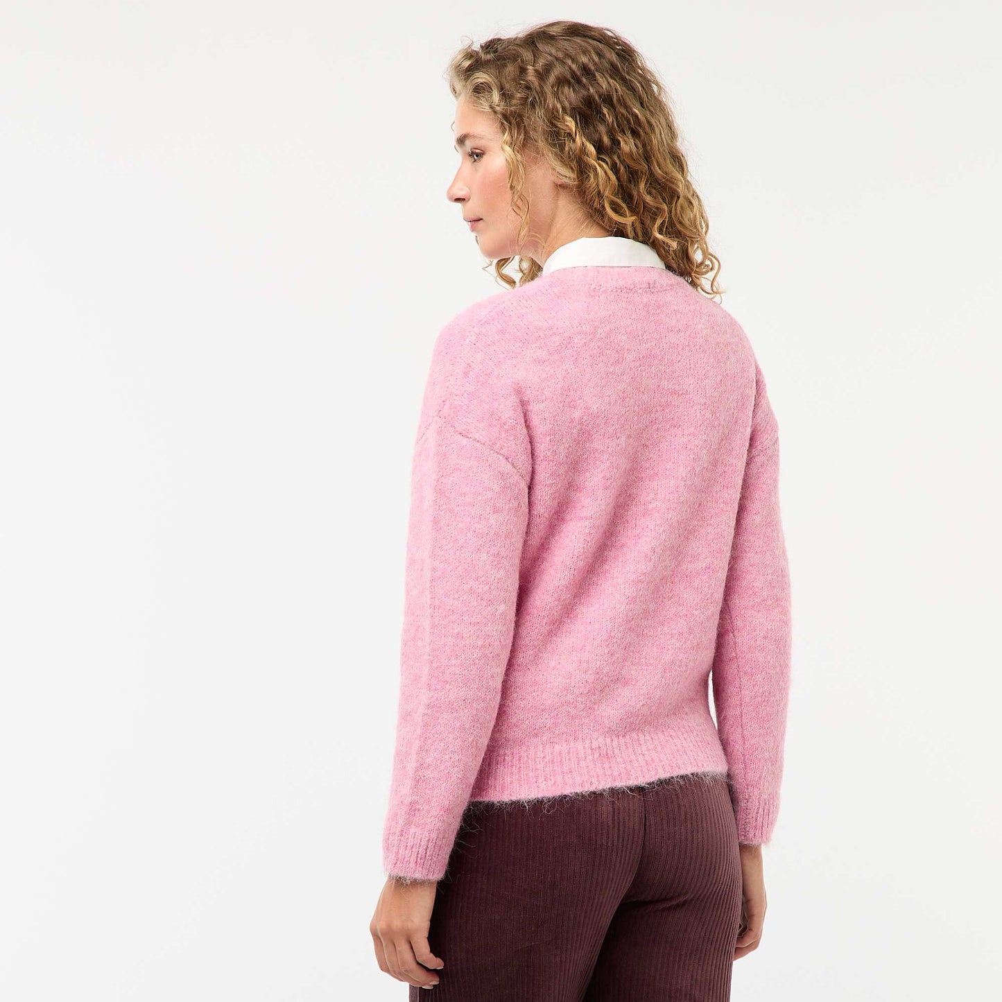 Cálido sweater de punto jaspeado ROSA