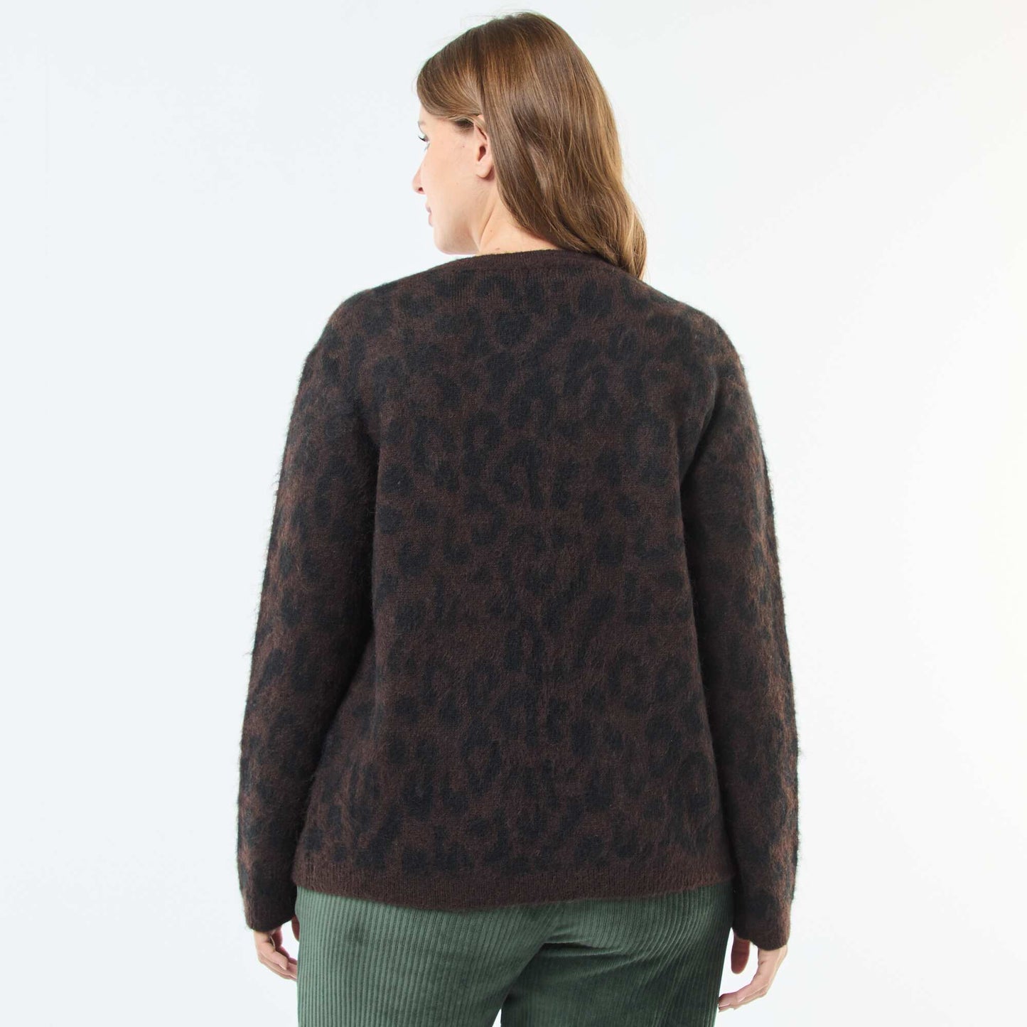 Cárdigan suave con estampado de leopardo BEIGE