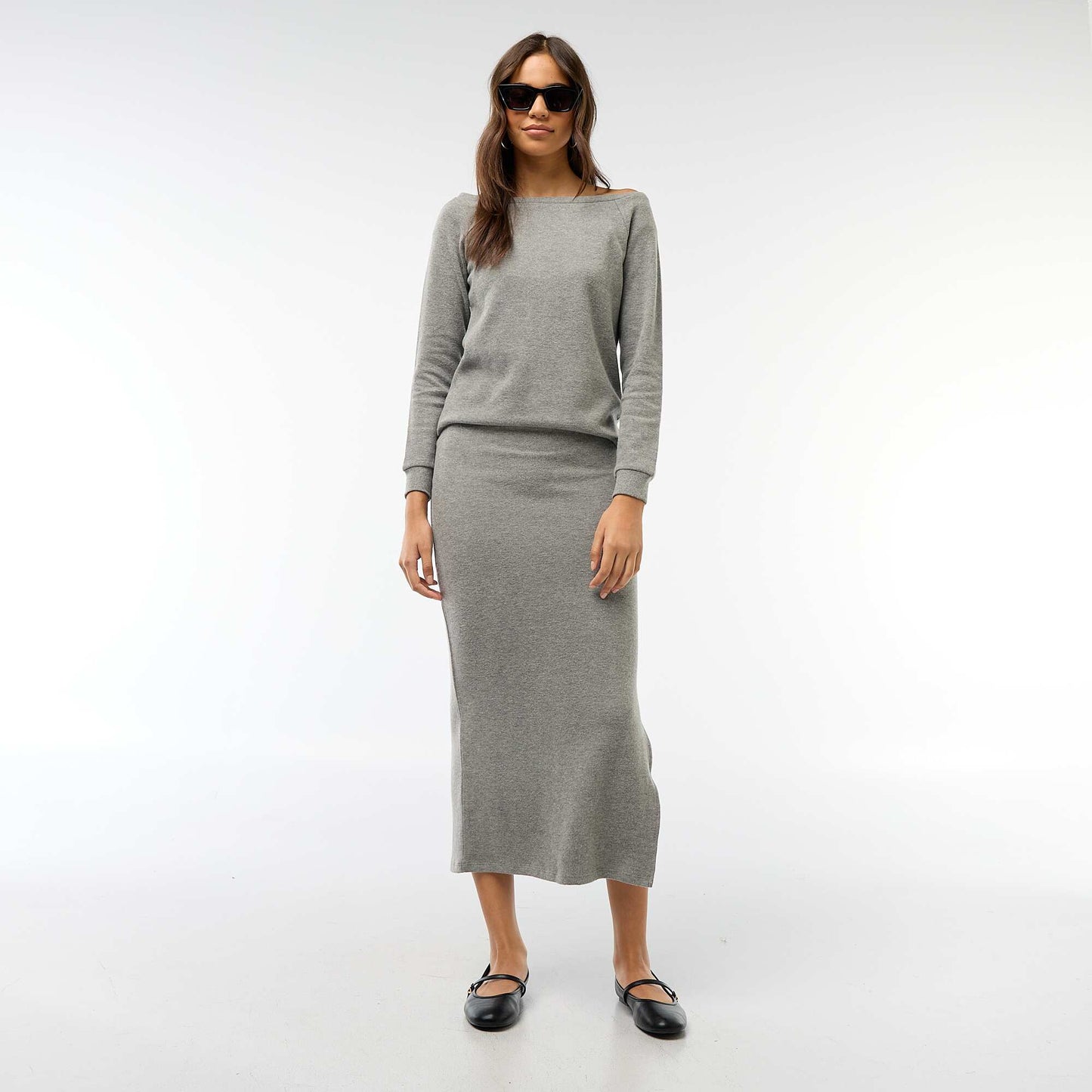Falda midi de punto suave GRIS