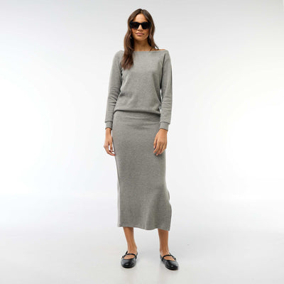 Falda midi de punto suave GRIS