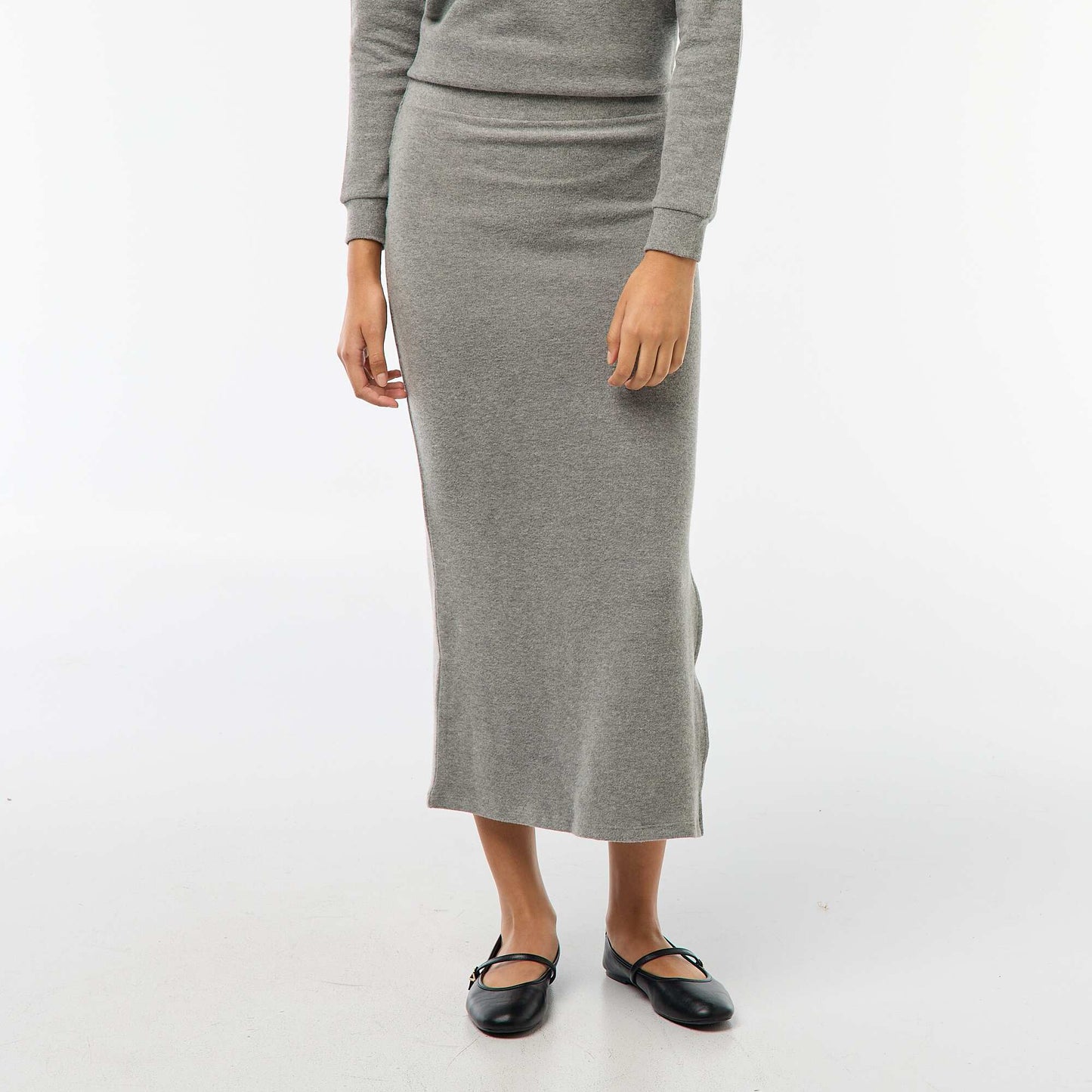 Falda midi de punto suave GRIS