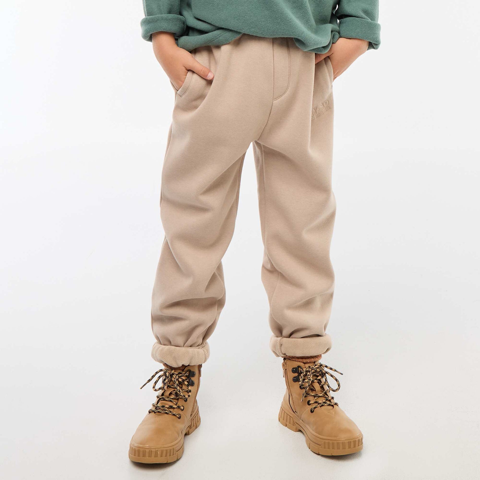 Pantalón de jogging cálido liso con forro polar BEIGE