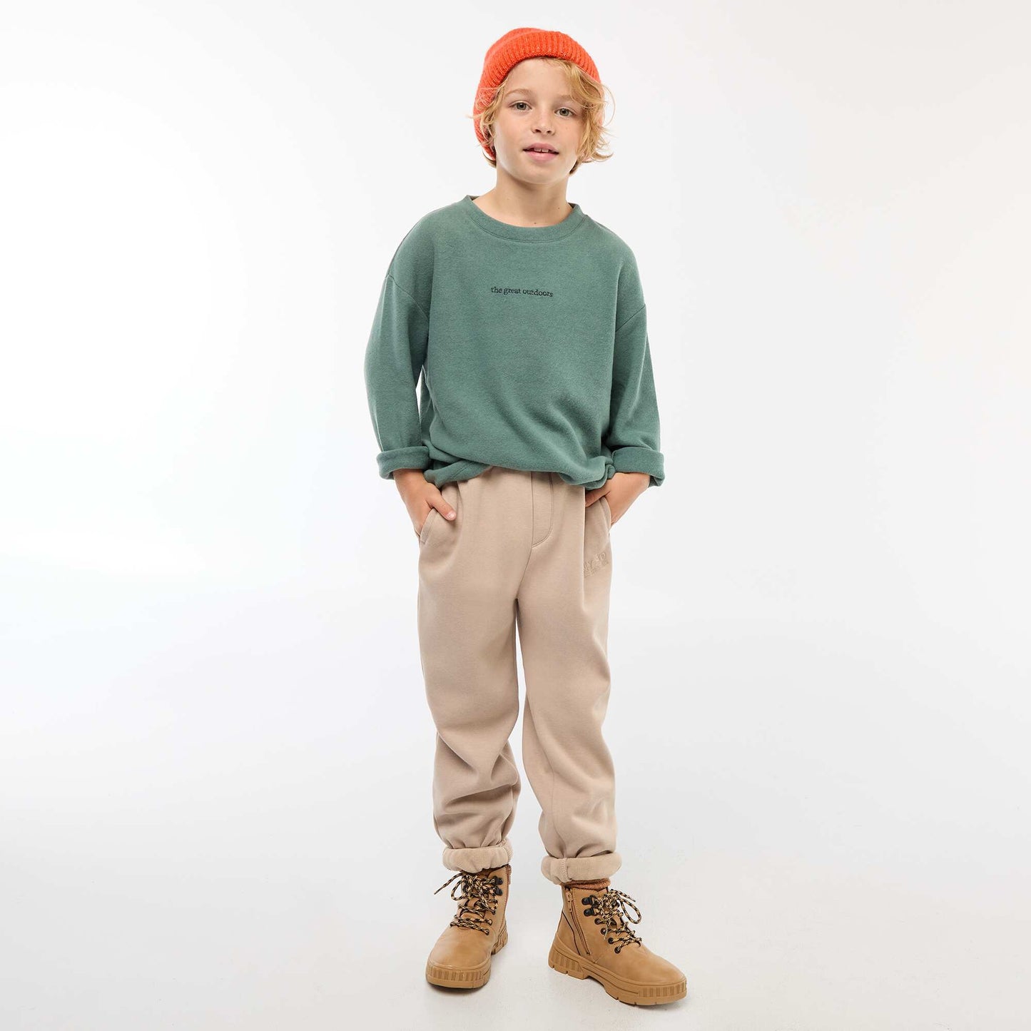 Pantalón de jogging cálido liso con forro polar BEIGE