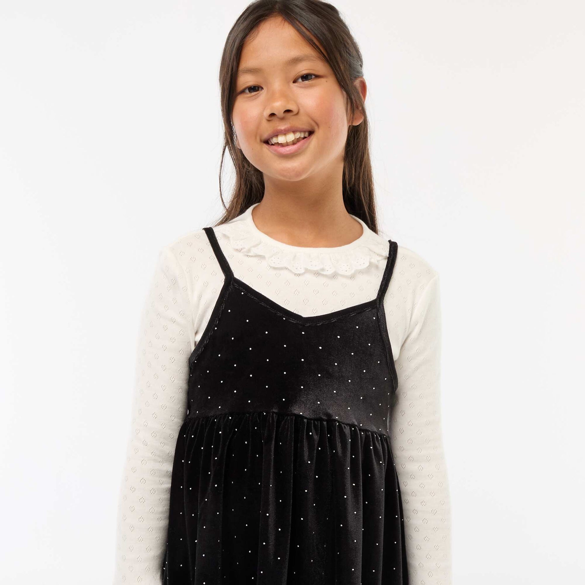 Vestido 2 en 1 de terciopelo con strass NEGRO