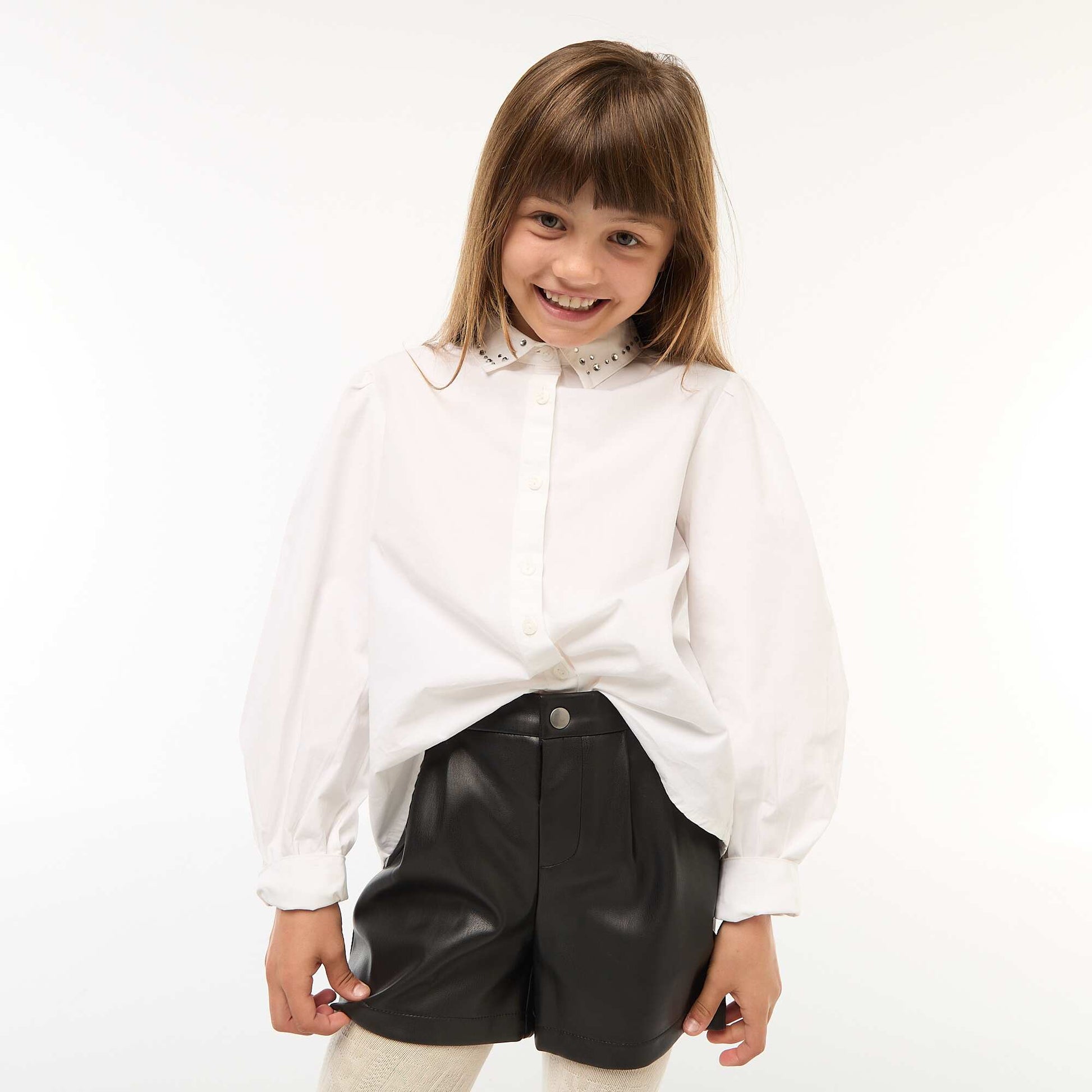 Camisa con cuello de bijutería BLANCO