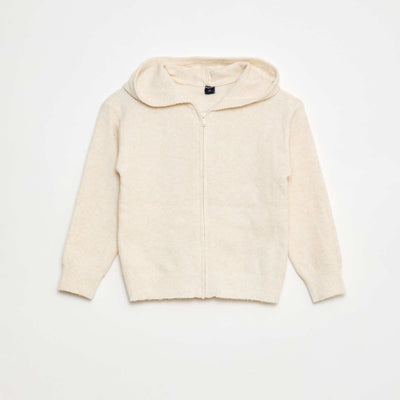 Cárdigan con capucha en punto jaspeado BEIGE