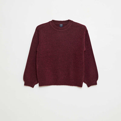 Sweater de punto liso con cuello redondo ROJO