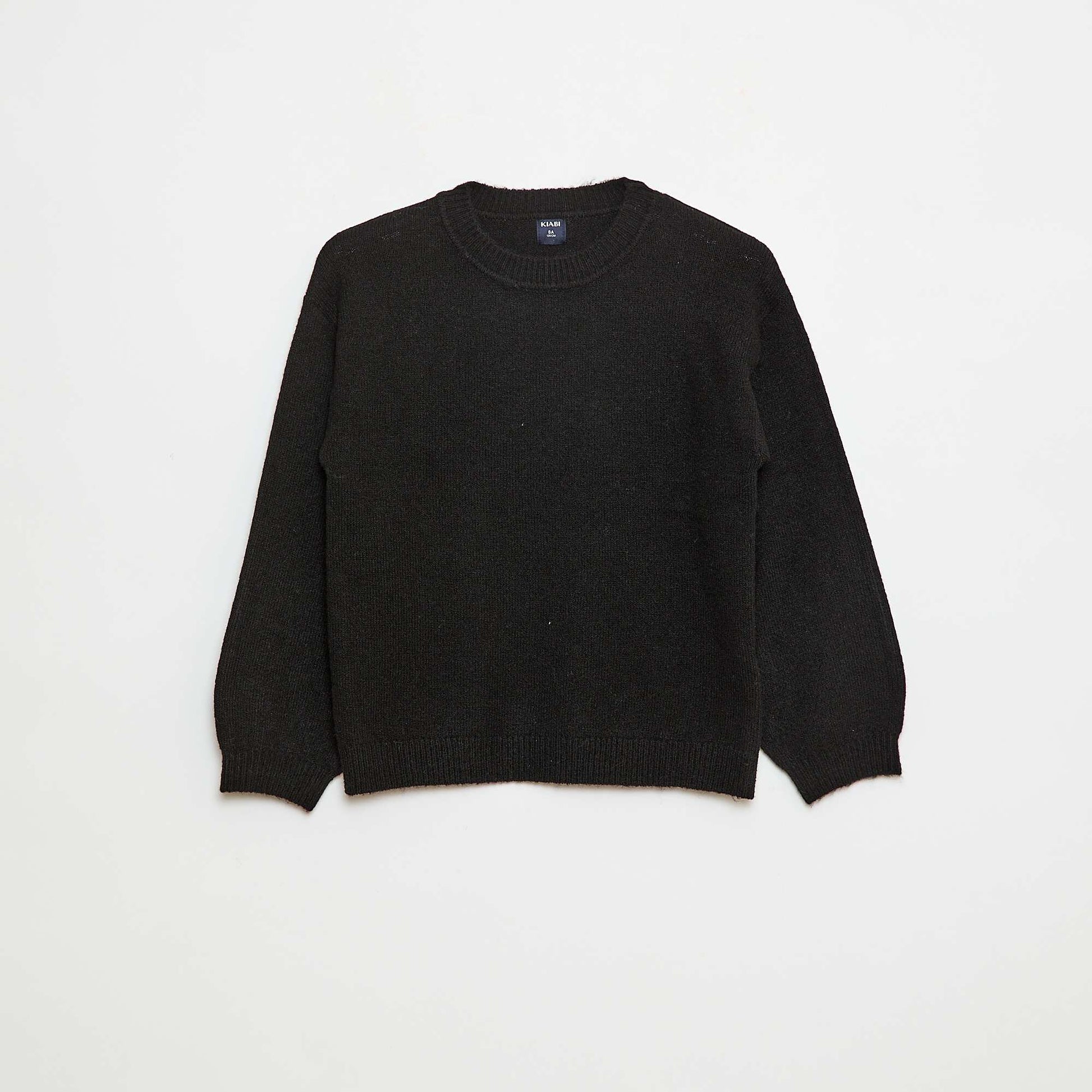 Sweater de punto liso con cuello redondo NEGRO