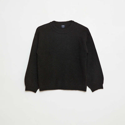 Sweater de punto liso con cuello redondo NEGRO