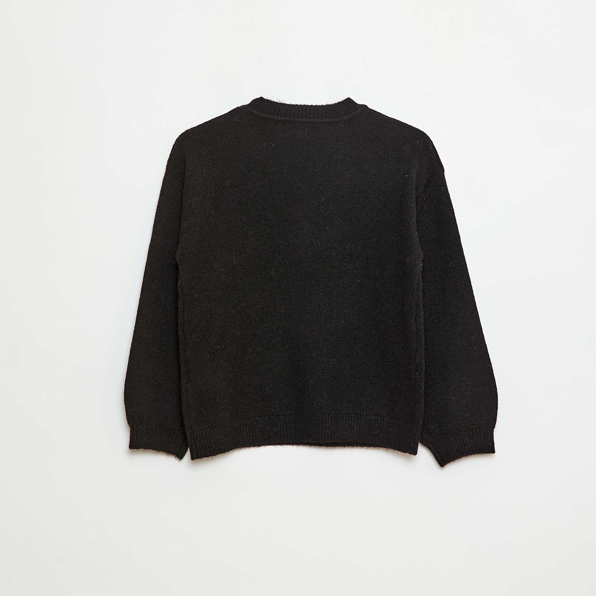 Sweater de punto liso con cuello redondo NEGRO