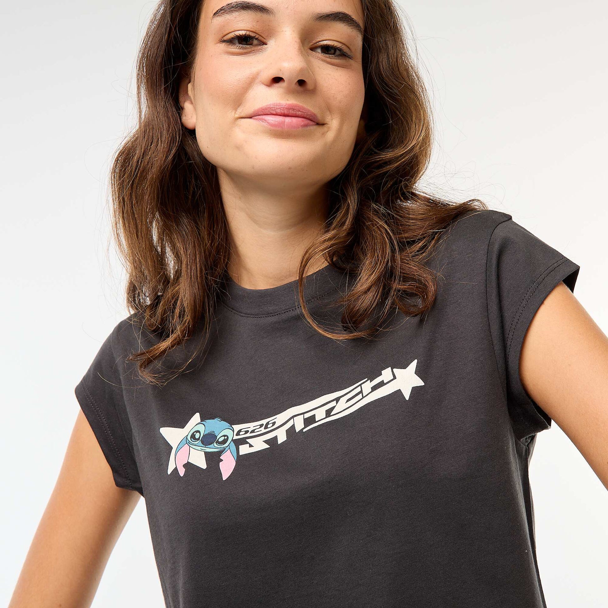 Camiseta corta 'Stitch' NEGRO