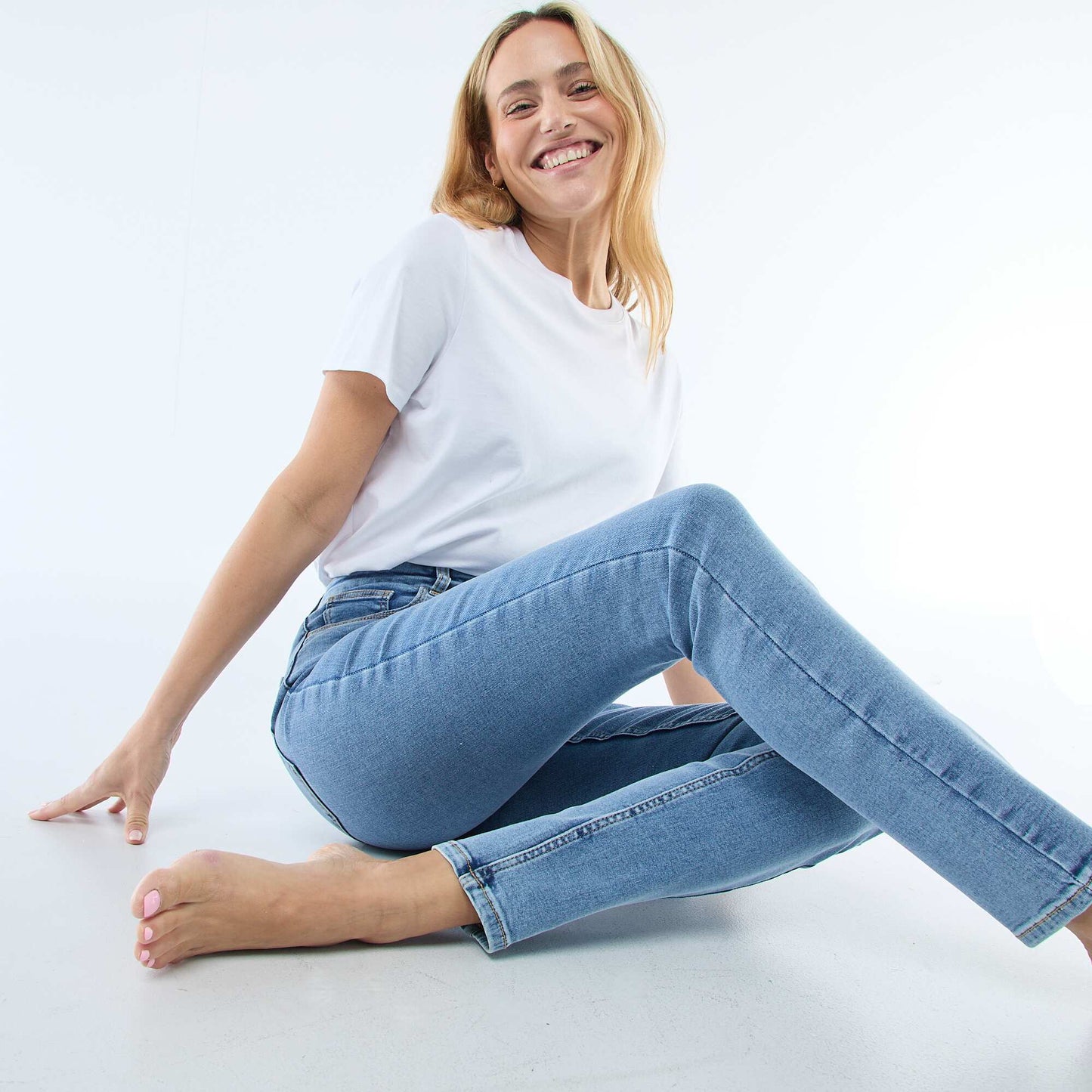 Pantalón jean elástico super skinny de algodón AZUL