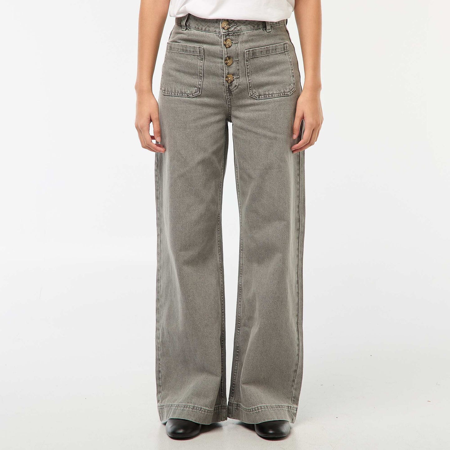 Pantalón jean wide liso GRIS