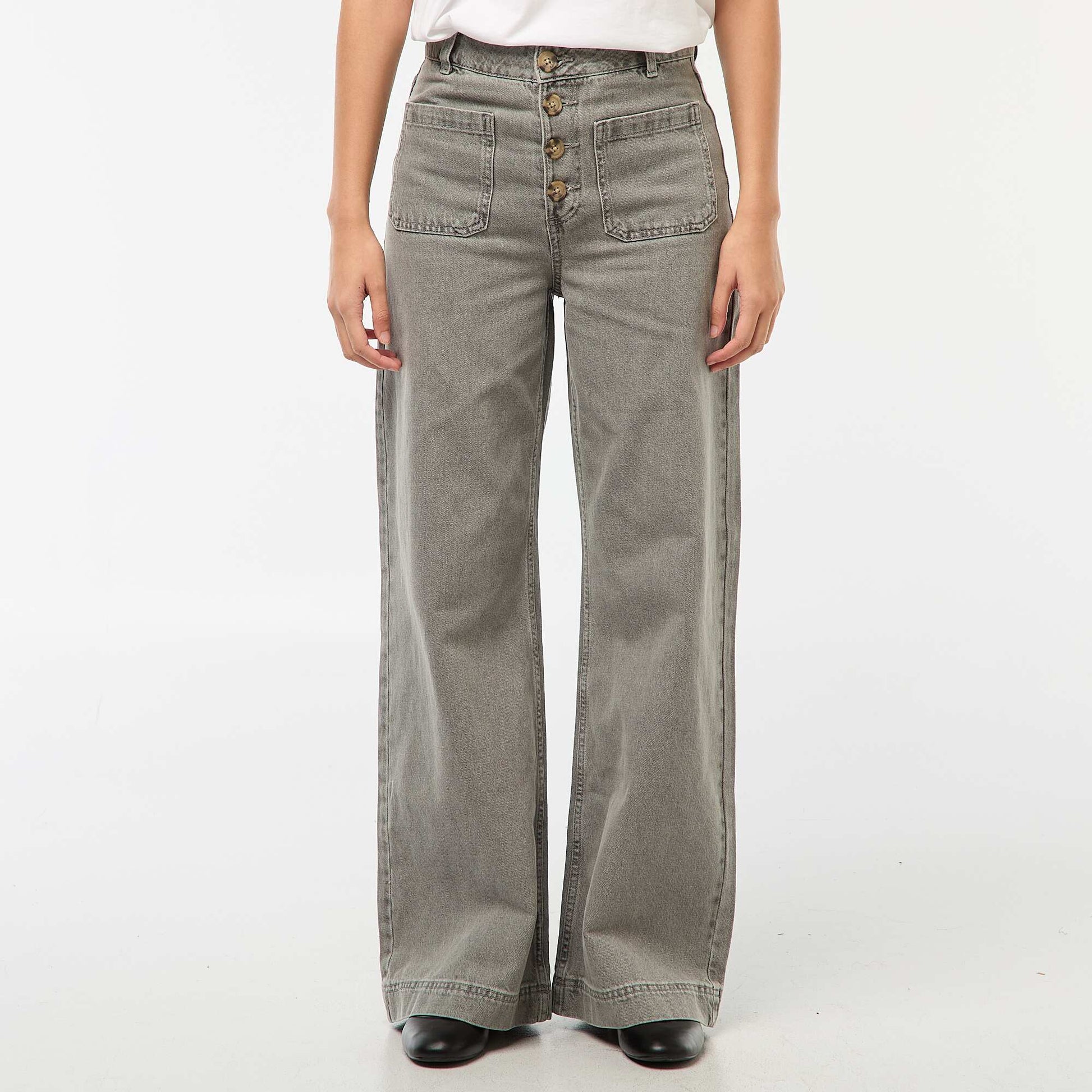 Pantalón jean wide liso GRIS