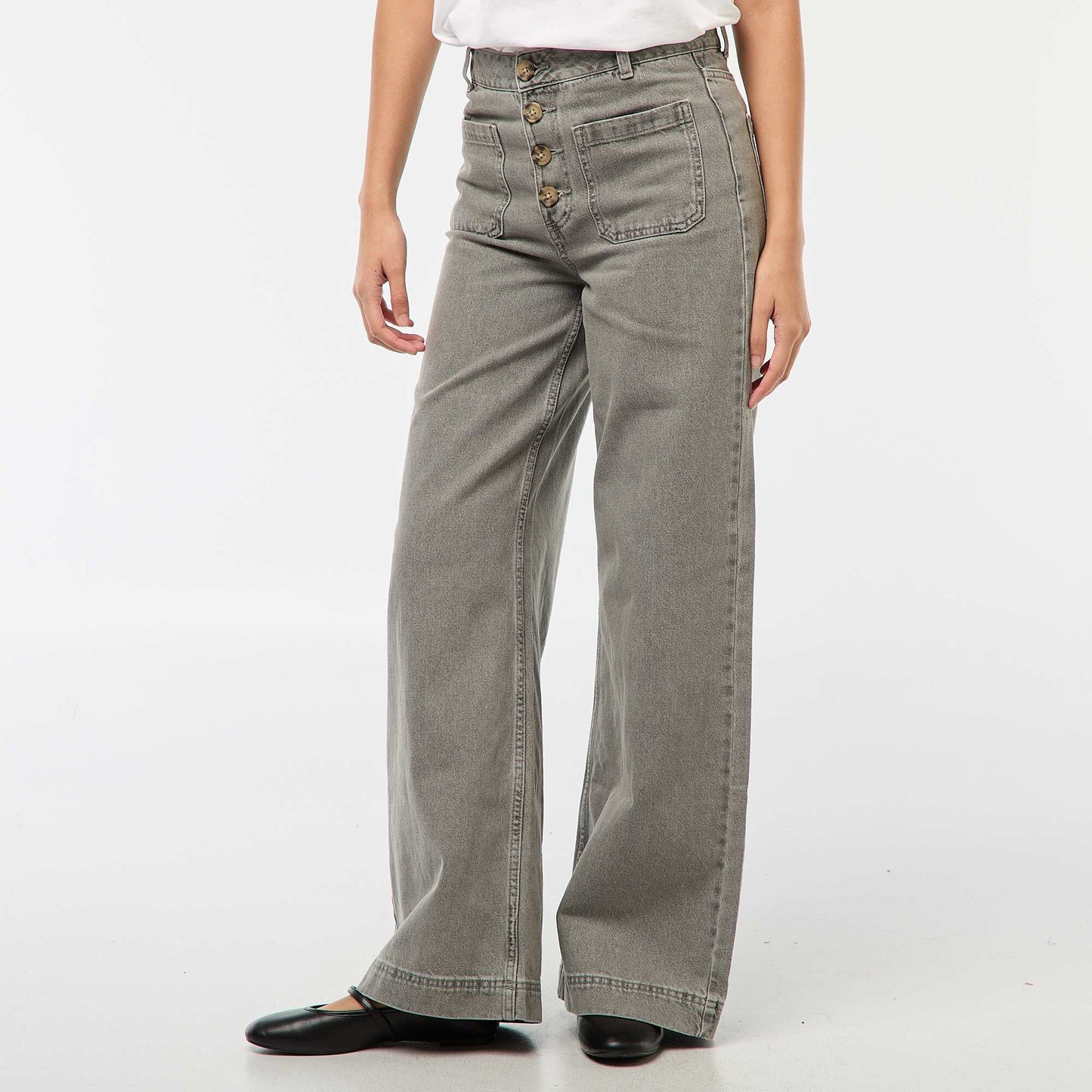 Pantalón jean wide liso GRIS