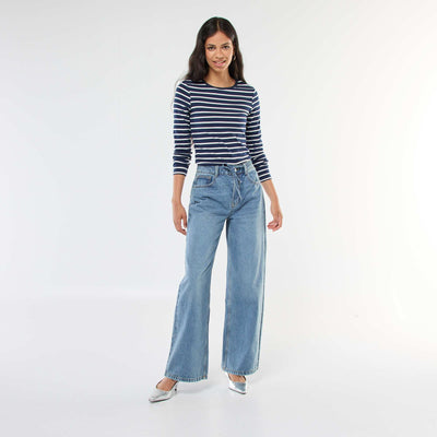 Jean corte wide leg con cinturón fino en jean AZUL