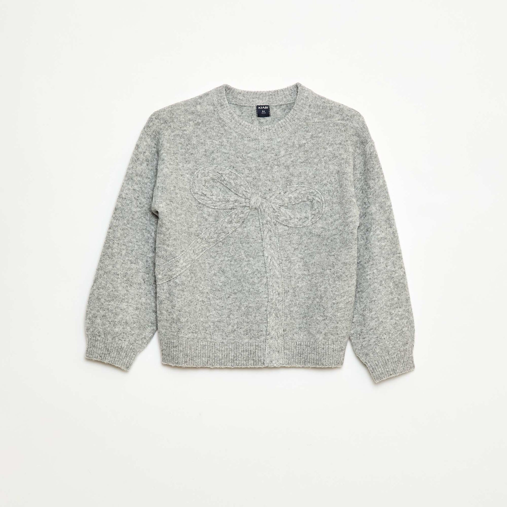 Sweater de punto con lazo de punto trenzado en la parte delantera GRIS