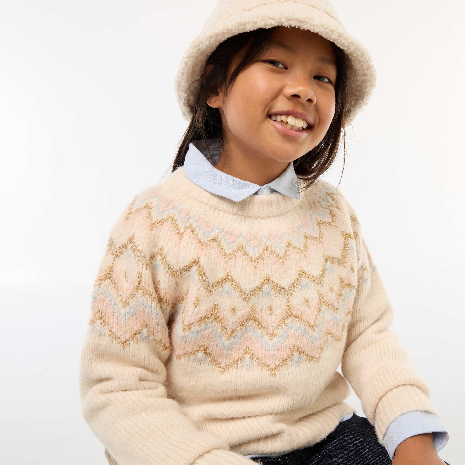 Sweater de lana con diseño jacquard BEIGE