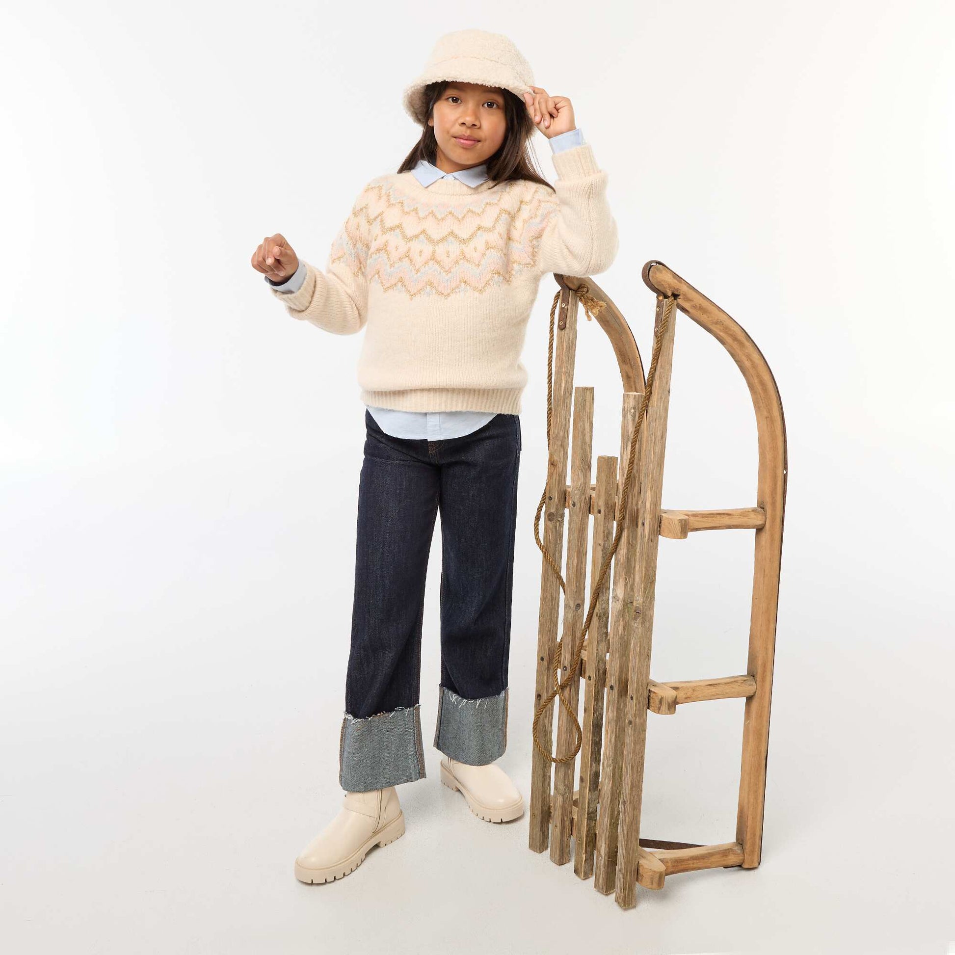 Sweater de lana con diseño jacquard BEIGE