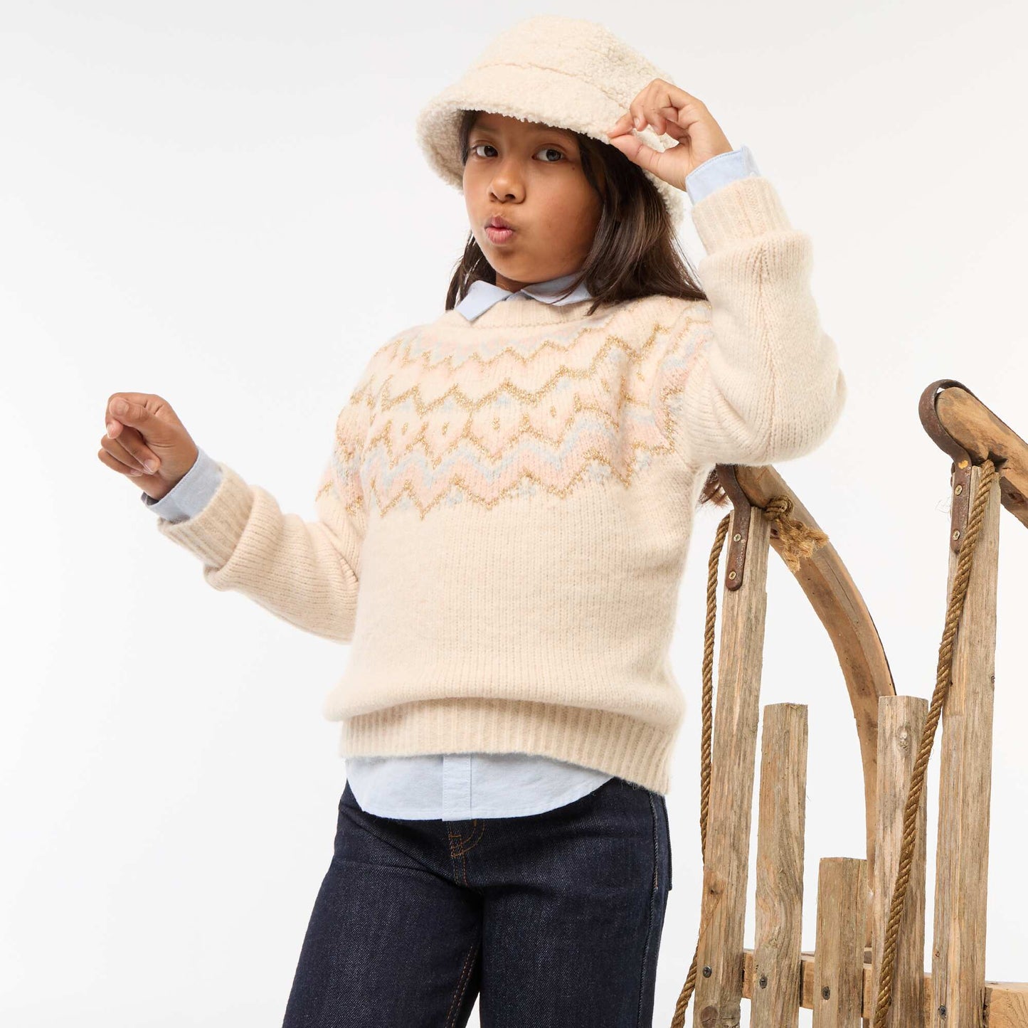 Sweater de lana con diseño jacquard BEIGE