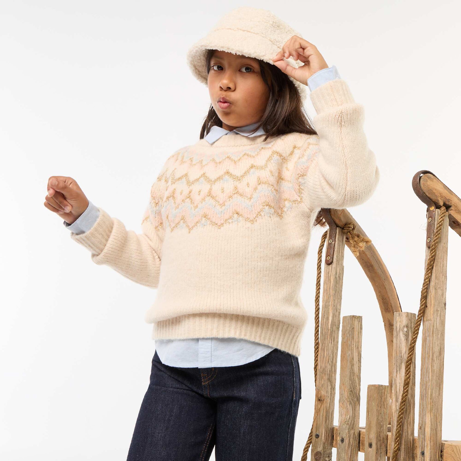 Sweater de lana con diseño jacquard BEIGE