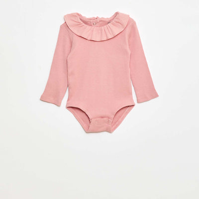 Body de canalé con cuello con volantes ROSA