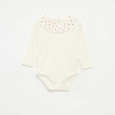 Body de canalé con cuello volante BLANCO