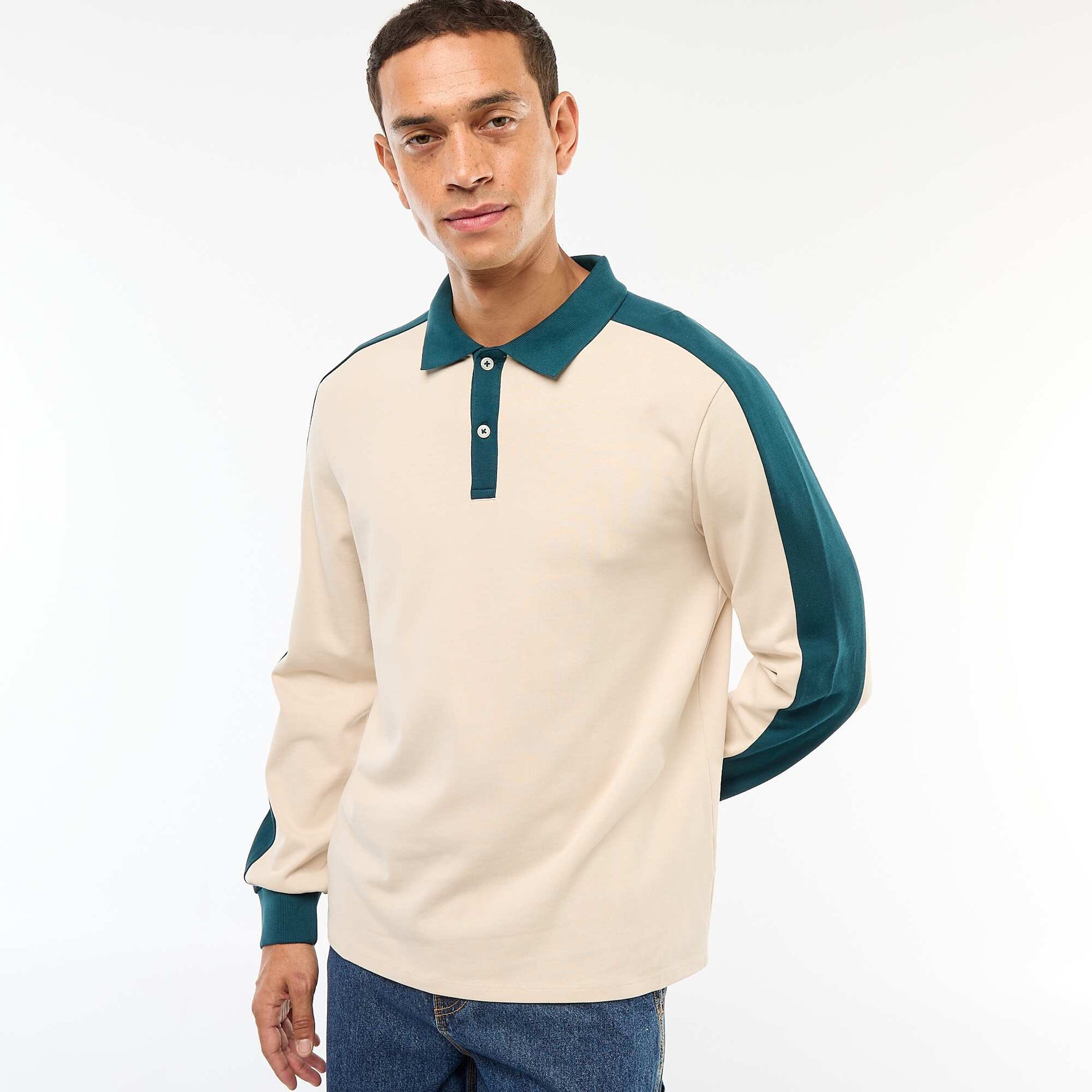 Remera bicolor de manga larga BEIGE