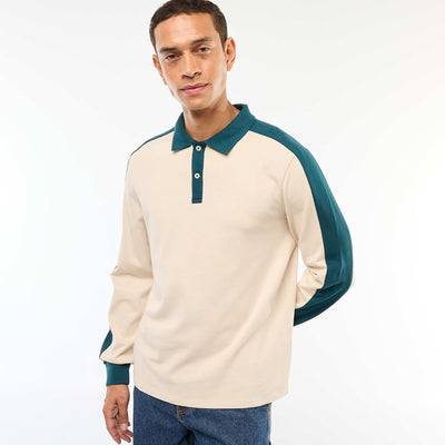 Remera bicolor de manga larga BEIGE