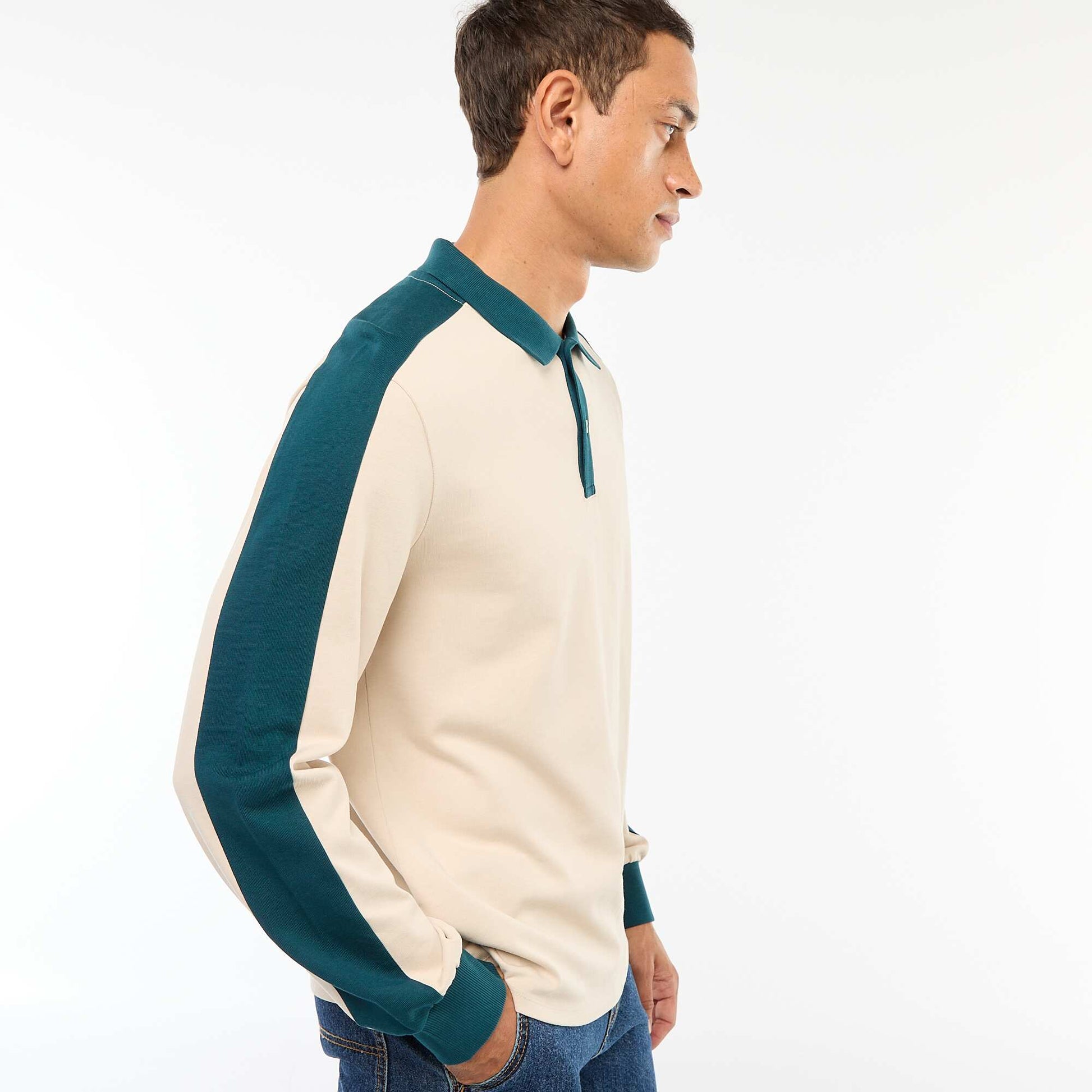 Remera bicolor de manga larga BEIGE