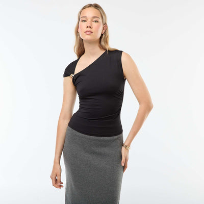 Camiseta con nudo y detalle de pedrería NEGRO