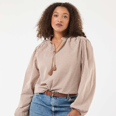 Blusa fluida cuadros vichy BEIGE