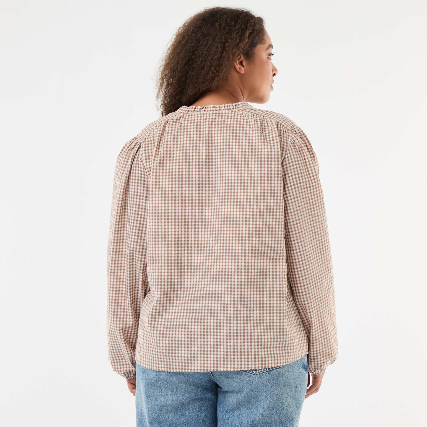 Blusa fluida cuadros vichy BEIGE
