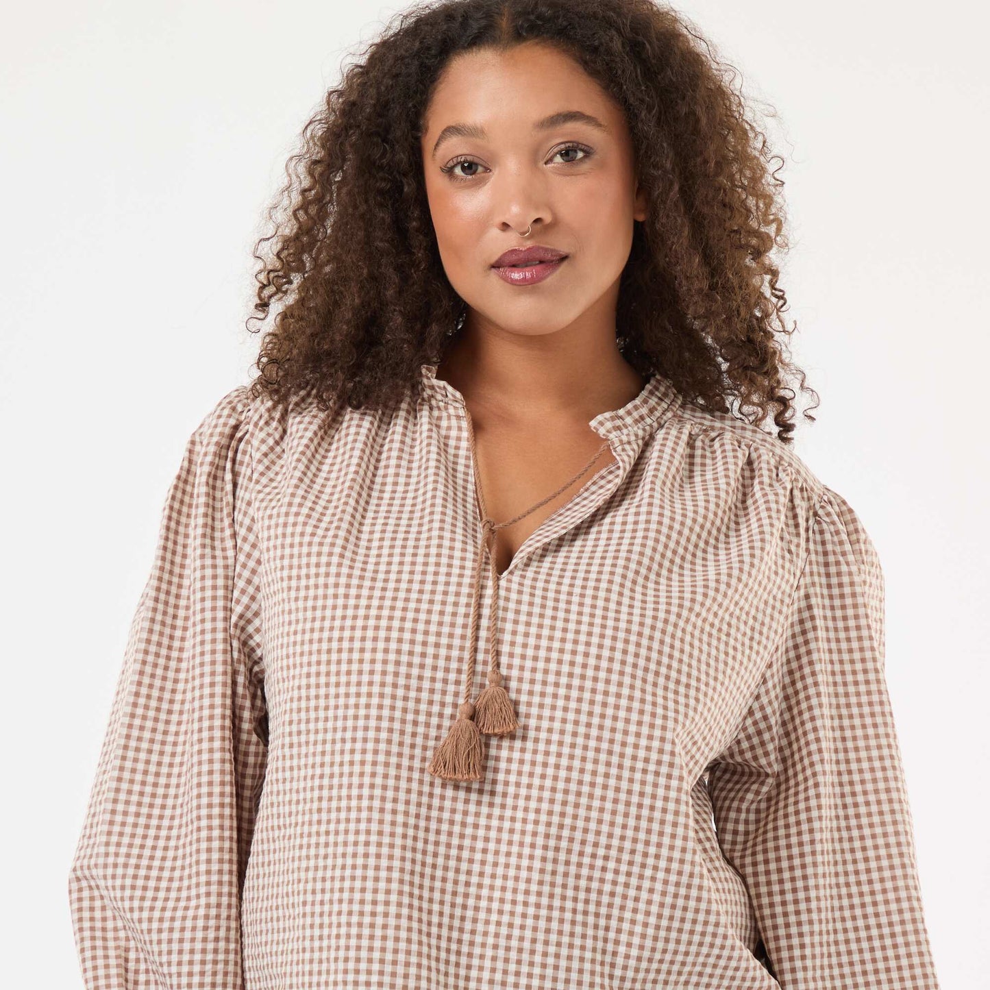 Blusa fluida cuadros vichy BEIGE