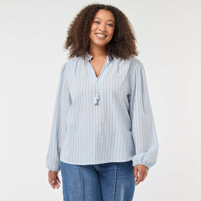 Blusa fluida de rayas finas AZUL