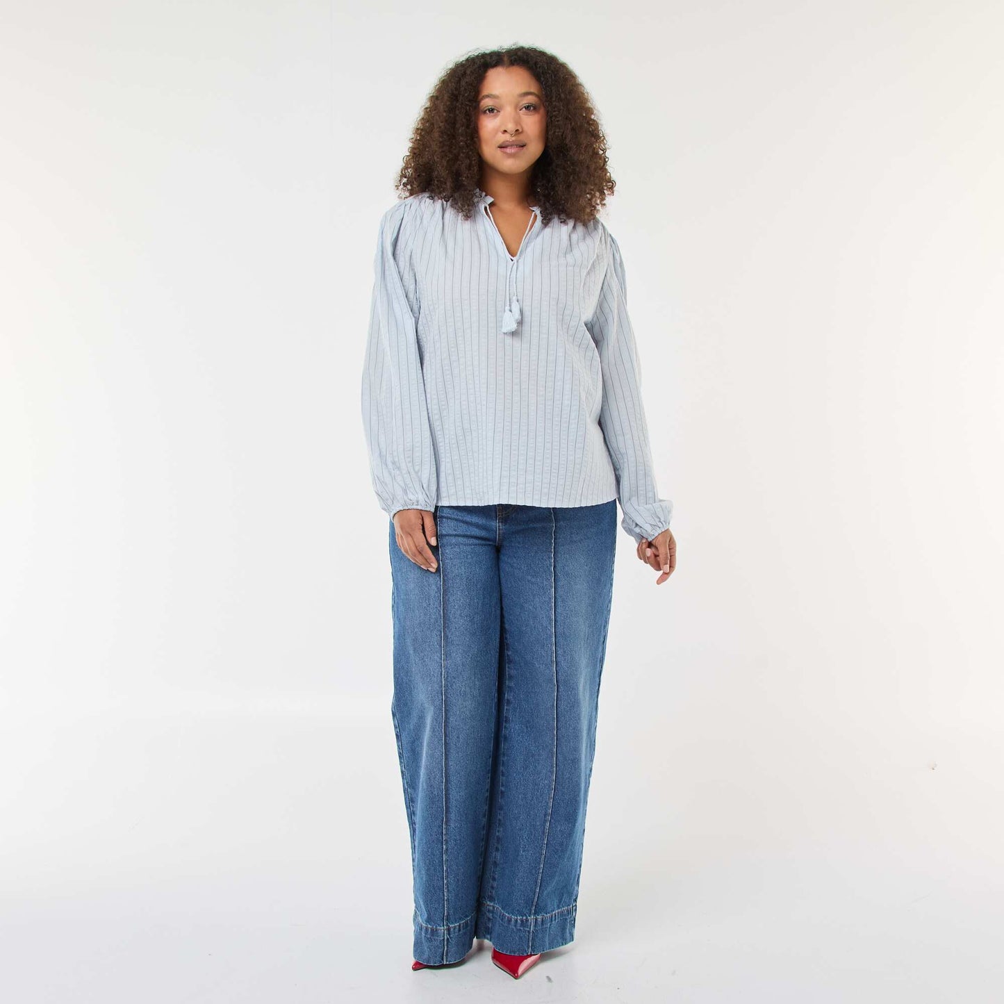 Blusa fluida de rayas finas AZUL