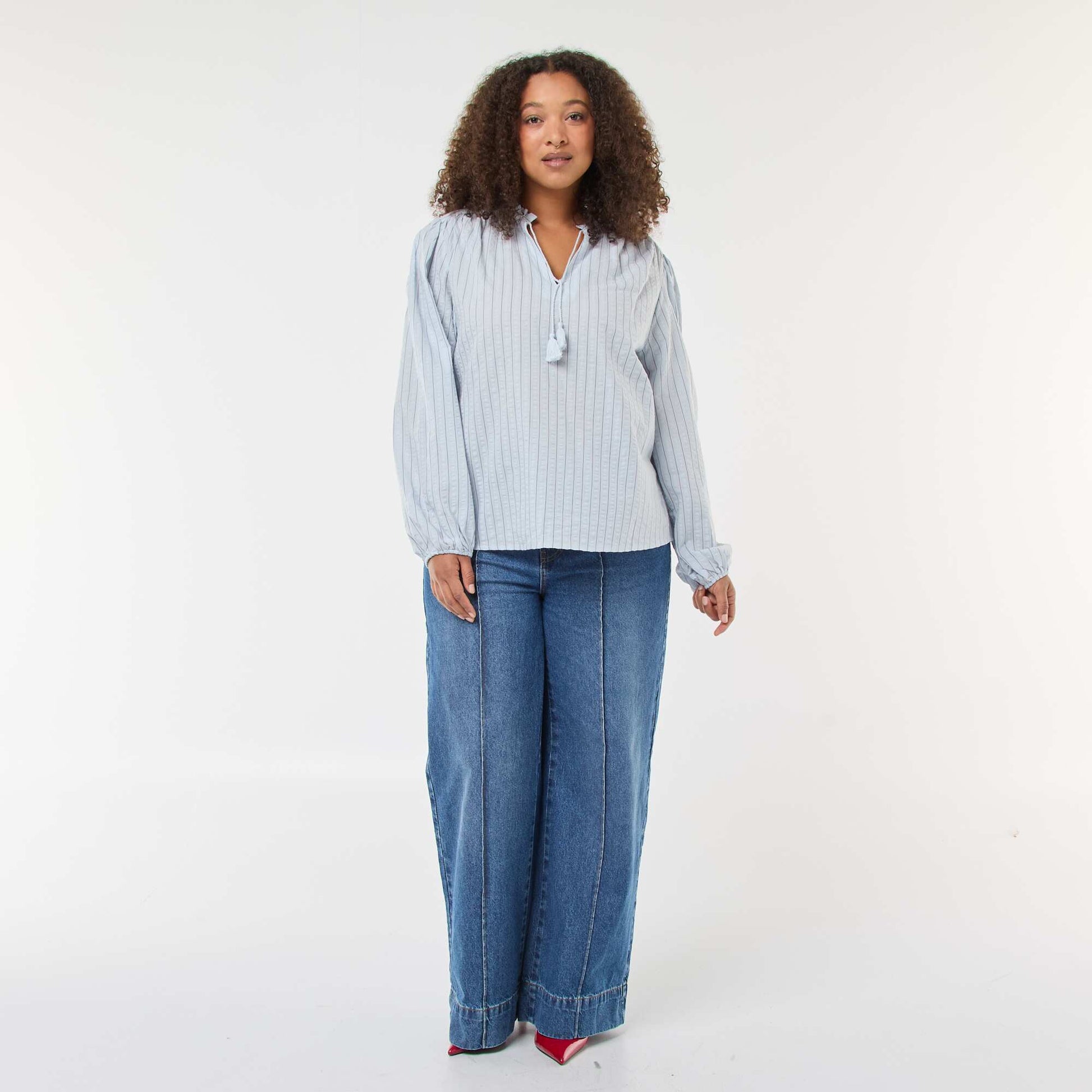 Blusa fluida de rayas finas AZUL