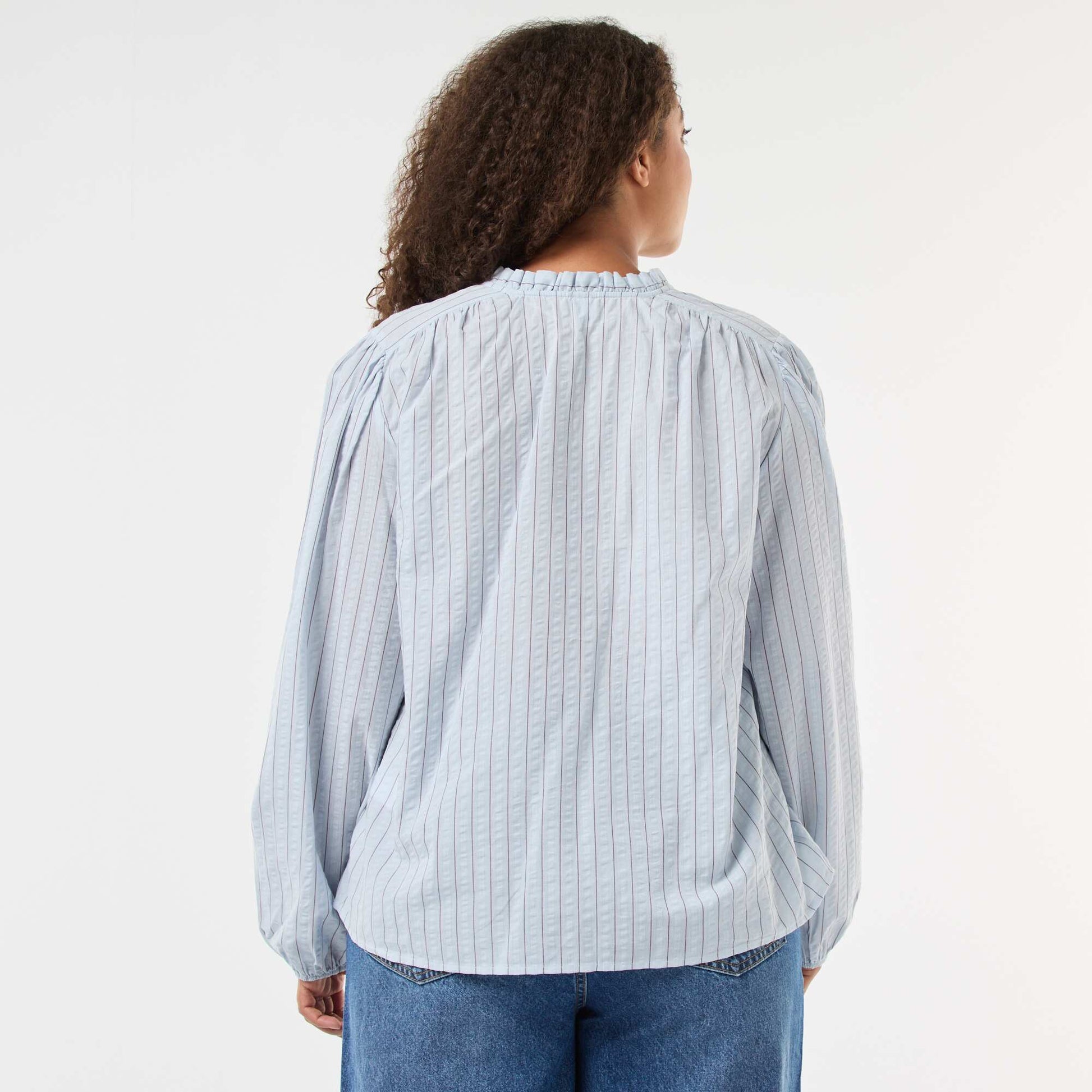 Blusa fluida de rayas finas AZUL