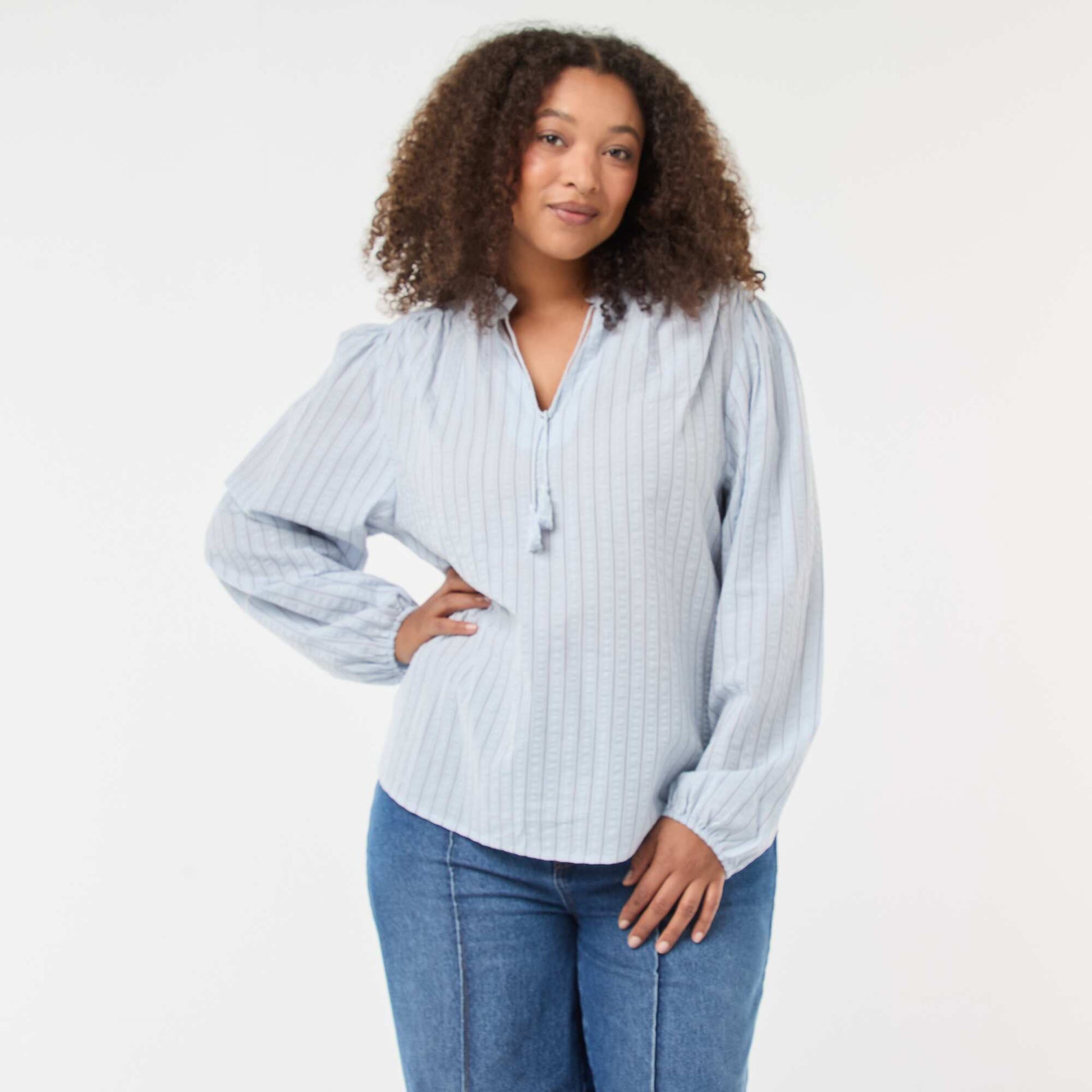 Blusa fluida de rayas finas AZUL